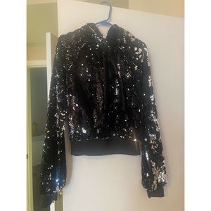 Pam & Gela black sequin hoodie sweatshirt